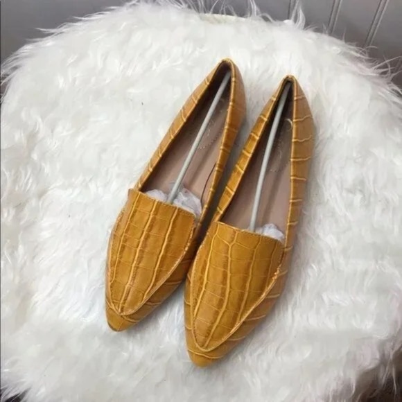 ❄️ Cato | Yellow Croc-Embossed Loafers Vegan Boho Size 8 - Picture 5 of 7